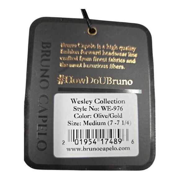 MEN'S BRUNO CAPELO WESLEY OLIVE/ GOLD WIDE BRIM PINCH FRONT FEDORA HAT. WE-976 - Picture 7 of 8